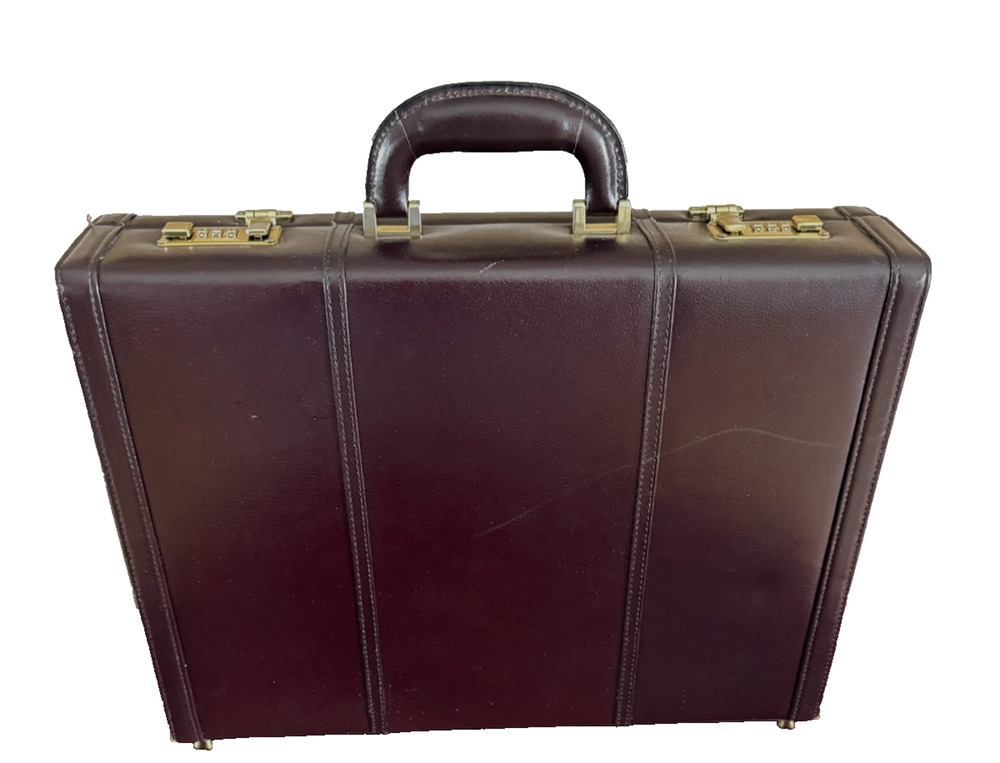 Vintage Padded Leather Burgundy Combination Briefcase 18x13x4" Nice
